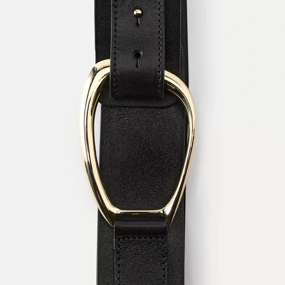 Zara Black Leather Sash Belt with Gold Buckle 90cm NEW NWT display picture 2